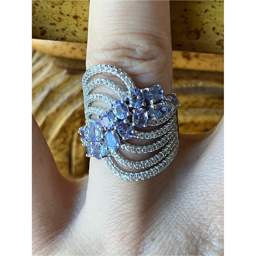 Natural Tanzanite Sterling Silver Cocktail Ring Size 6